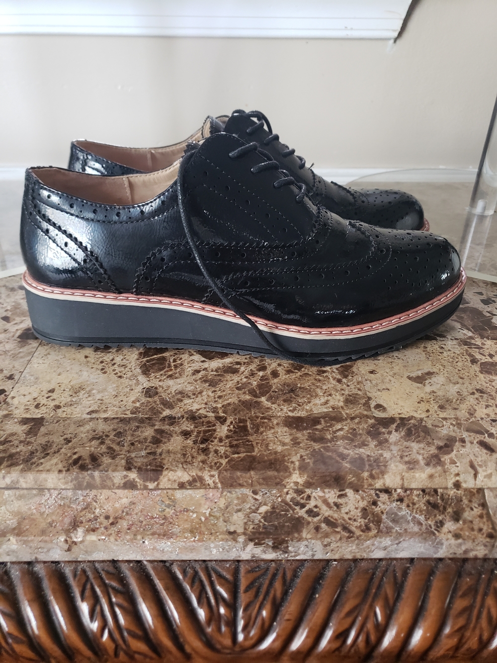 Women Madden Girl Black Patent Oxford Lace Up Shoes Size 10